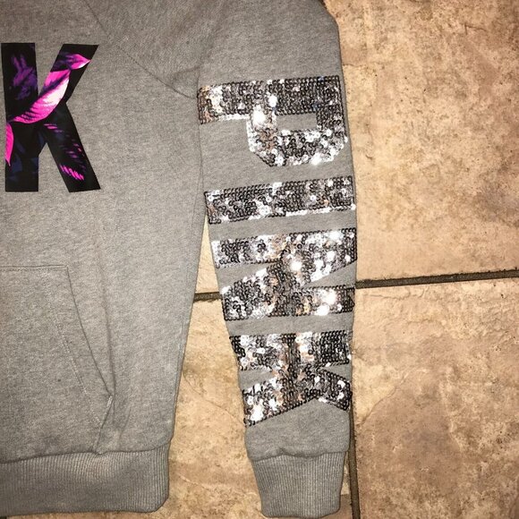 Women's PINK Victoria's Secret 1/4 Zip Floral Sequin Sweater- Size XS - Picture 7 of 8